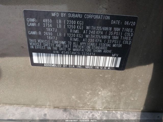 2020 SUBARU OUTBACK 4S4BTANC5L3226414 Photo 8