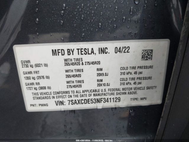 2022 TESLA MODEL X 7SAXCDE53NF341129 Photo 8