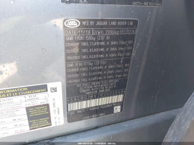 2019 LAND ROVER DISCOVERY SALRG2RV2K2400848 Photo 8