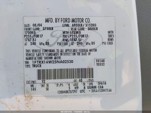 2005 FORD F-150 1FTRX14W25NA02530 Photo 8