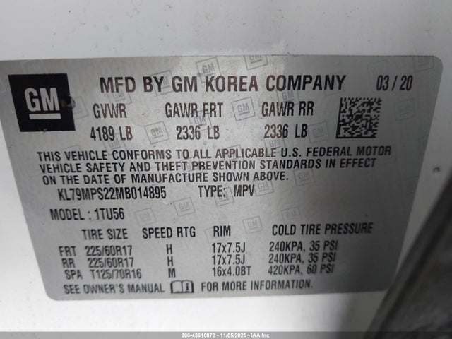KL79MPS22MB014895 Chevrolet Trailblazer Fwd Lt