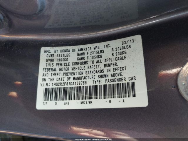 2013 HONDA ACCORD SDN 1HGCR2F87DA139765 Photo 8