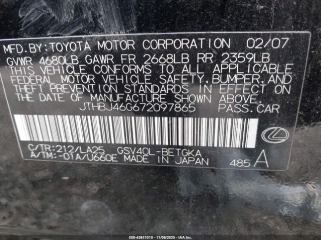 2007 LEXUS ES 350 JTHBJ46G672097865 Photo 8