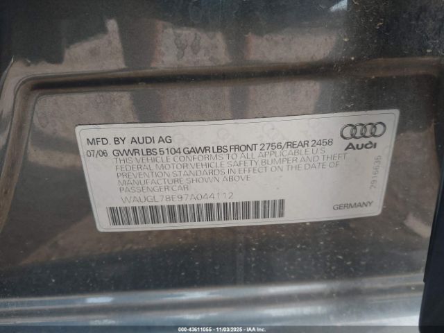2007 AUDI S4 WAUGL78E97A044112 Photo 8