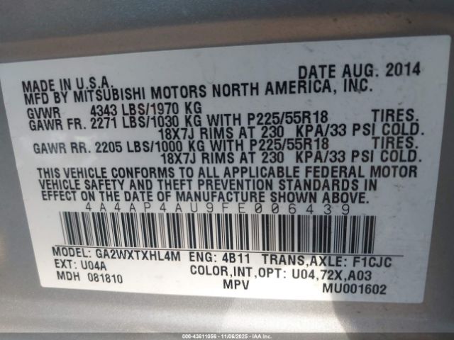 2015 MITSUBISHI OUTLANDER SPORT 4A4AP4AU9FE006439 Photo 8