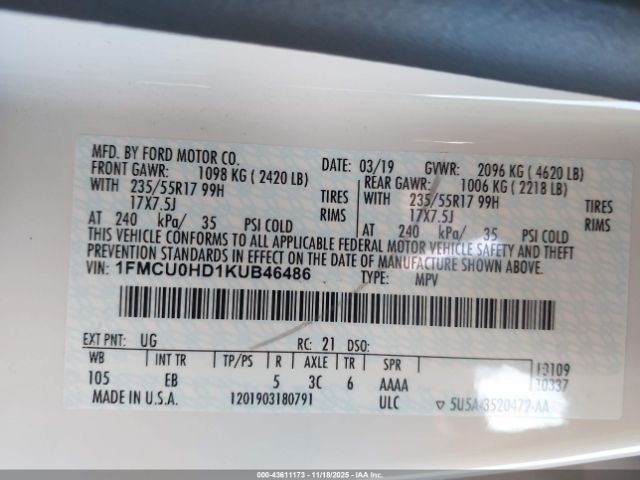 2019 FORD ESCAPE 1FMCU0HD1KUB46486 Photo 8