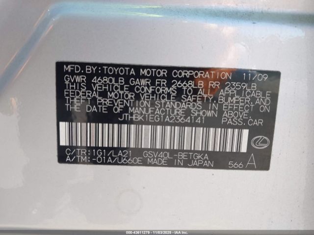 2010 LEXUS ES 350 JTHBK1EG1A2364141 Photo 8