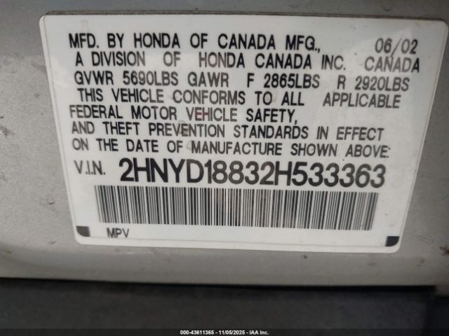 2002 ACURA MDX 2HNYD18832H533363 Photo 8