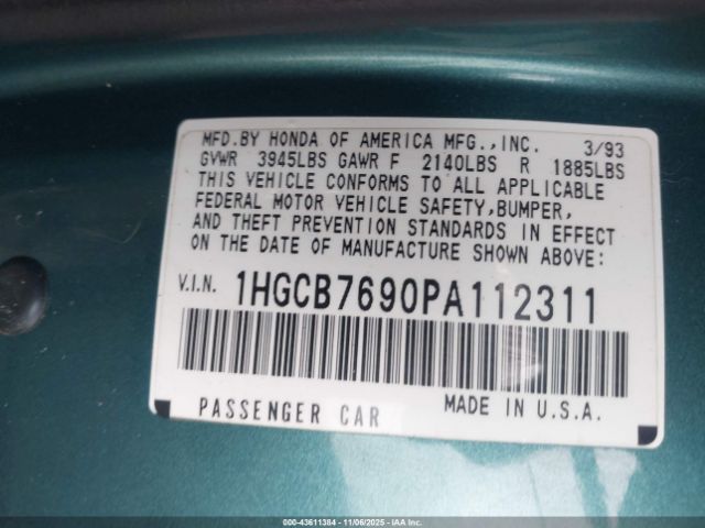 1993 HONDA ACCORD 1HGCB7690PA112311 Photo 8