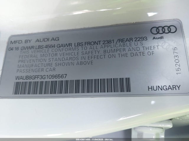 2016 AUDI A3 WAUB8GFF3G1096567 Photo 8