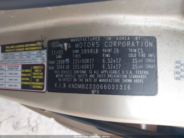 2006 KIA SEDONA KNDMB233066031316 Photo 8