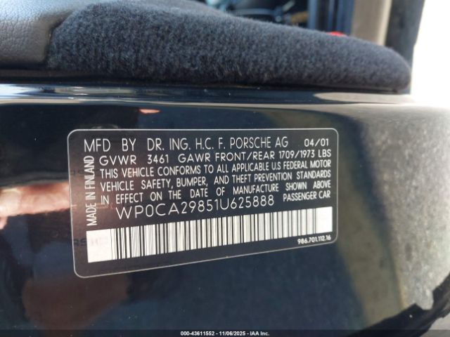 2001 PORSCHE BOXSTER WP0CA29851U625888 Photo 8