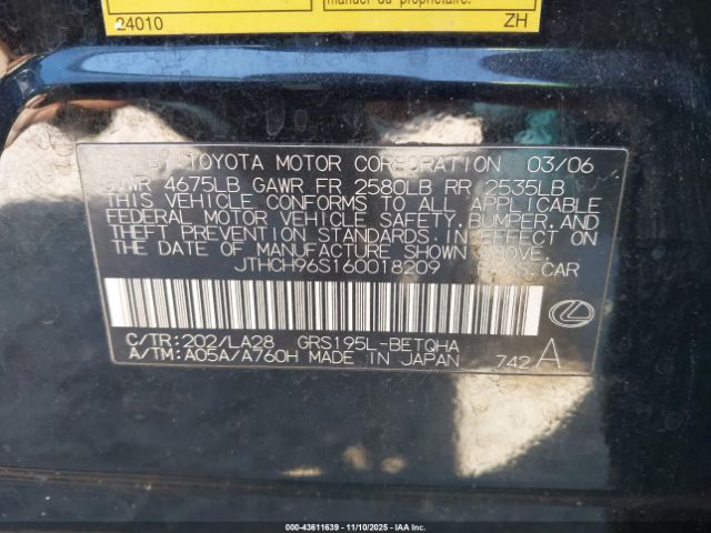 2006 LEXUS GS 300 JTHCH96S160018209 Photo 8