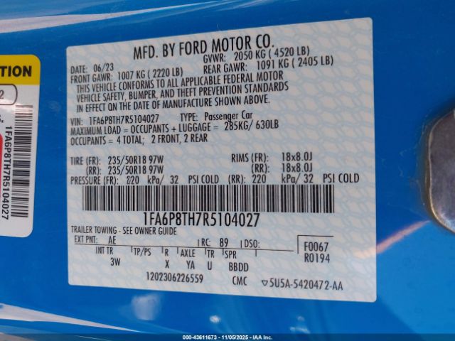 2024 FORD MUSTANG 1FA6P8TH7R5104027 Photo 8
