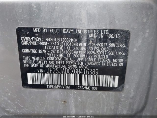 2016 SUBARU FORESTER JF2SJADCXGH416389 Photo 8