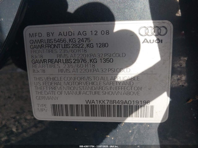 2009 AUDI Q5 WA1KK78R49A019196 Photo 8