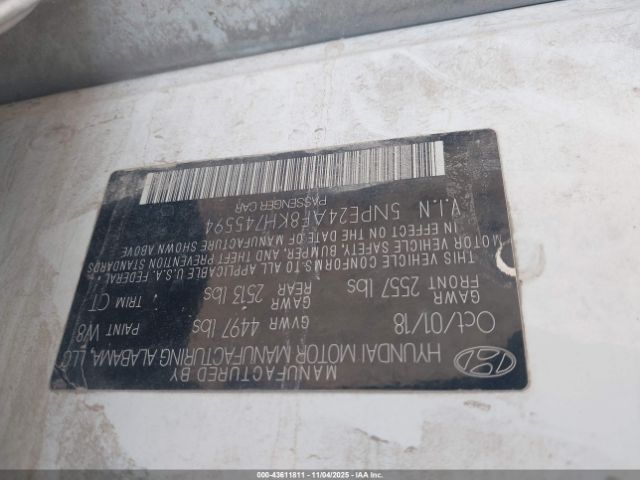 2019 HYUNDAI SONATA 5NPE24AF8KH745594 Photo 8