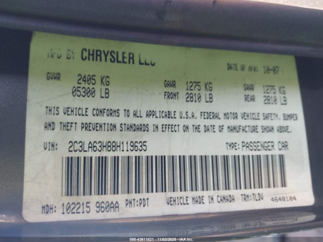 2008 CHRYSLER 300C 2C3LA63H88H119635 Photo 8