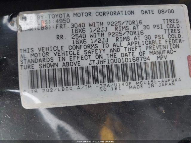2001 LEXUS RX 300 JTJHF10U010168794 Photo 8