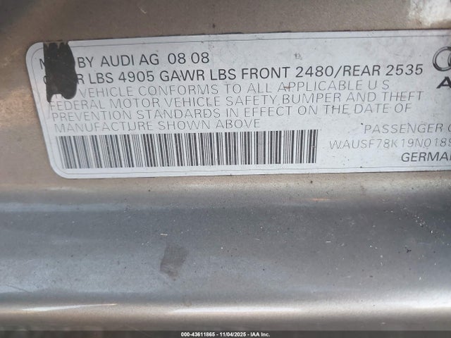 2009 AUDI A4 WAUSF78K19N018932 Photo 8