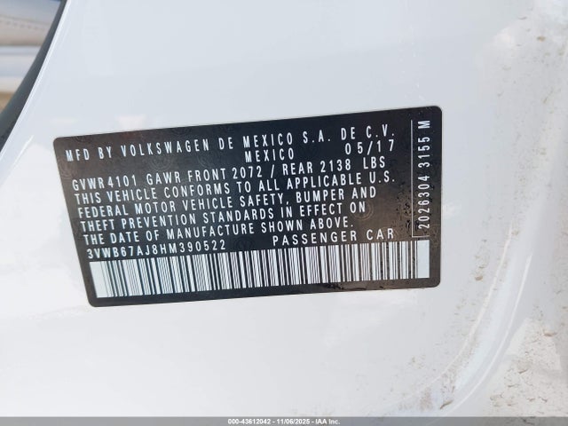 3VWB67AJ8HM390522 Volkswagen Jetta 1.4t Se