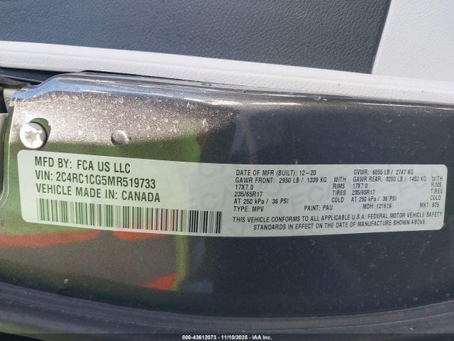 2021 Chrysler Voyager Lx მანქანა იყიდება აუქციონზე, vin: 2C4RC1CG5MR519733, აუქციონის ნომერი: 43612073