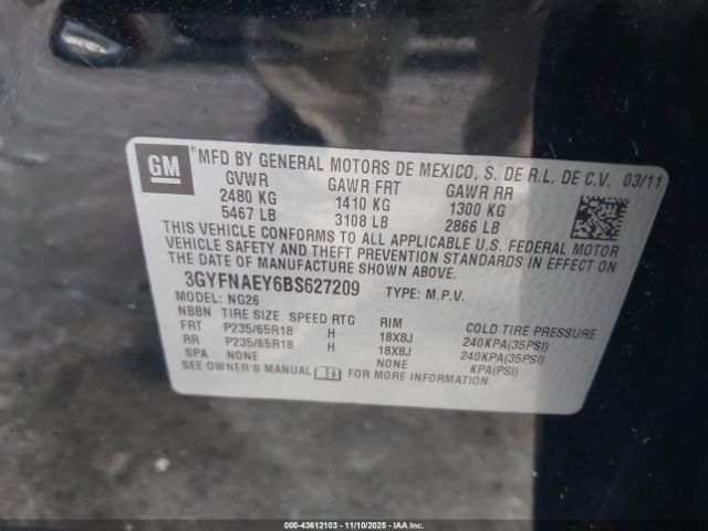 2011 CADILLAC SRX 3GYFNAEY6BS627209 Photo 8