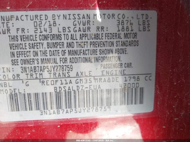 3N1AB7AP5JY278759 Nissan SENTRA SV