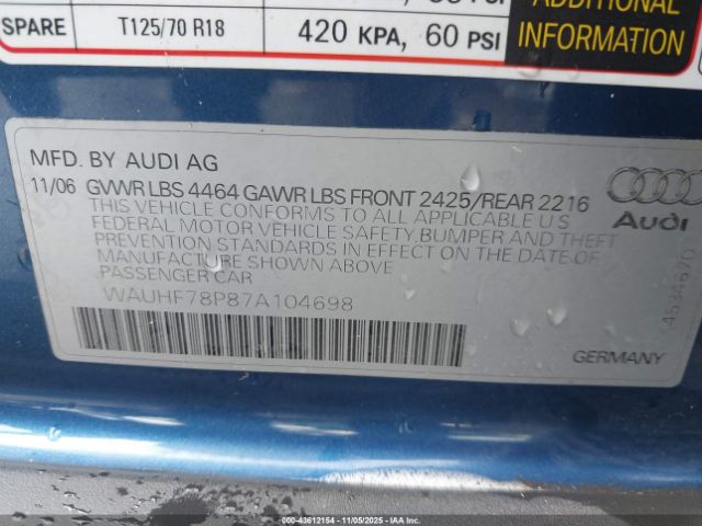 2007 AUDI A3 WAUHF78P87A104698 Photo 8