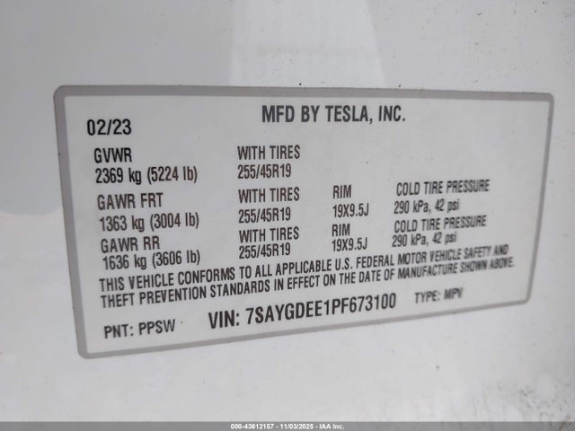 Aukcja sprzedaży 2023 Tesla Model Y Awd/long Range Dual Motor All-wheel Drive, vin: 7SAYGDEE1PF673100, numer aukcji: 43612157
