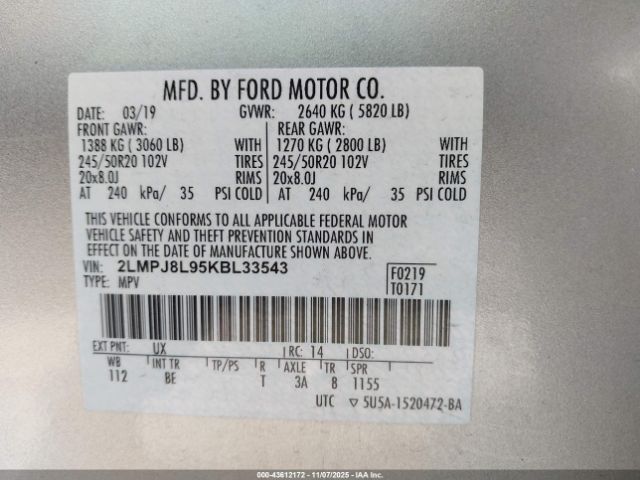 2019 LINCOLN NAUTILUS 2LMPJ8L95KBL33543 Photo 8