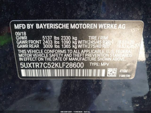 2019 BMW X3 5UXTR7C52KLF28600 Photo 8