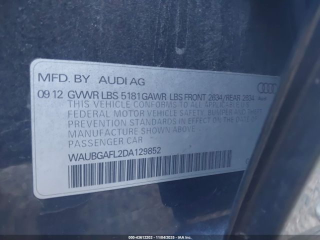 2013 AUDI S4 WAUBGAFL2DA129852 Photo 8