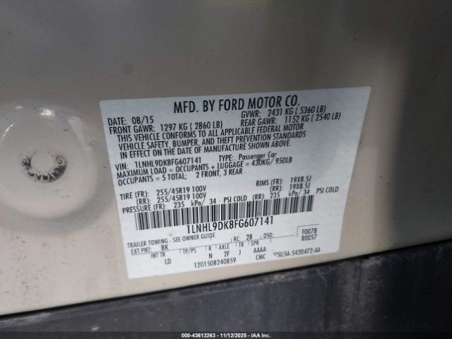 2015 LINCOLN MKS 1LNHL9DK8FG607141 Photo 8