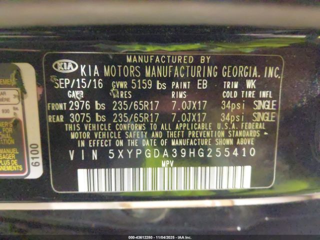 2017 KIA SORENTO 5XYPGDA39HG255410 Photo 8