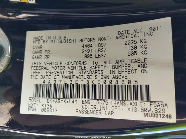 2012 MITSUBISHI ECLIPSE SPYDER 4A37L3ET8CE008605 Photo 8