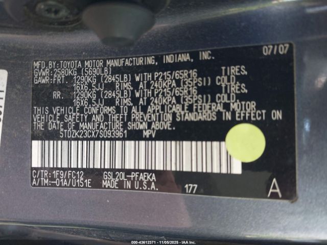 2007 TOYOTA SIENNA 5TDZK23CX7S093961 Photo 8