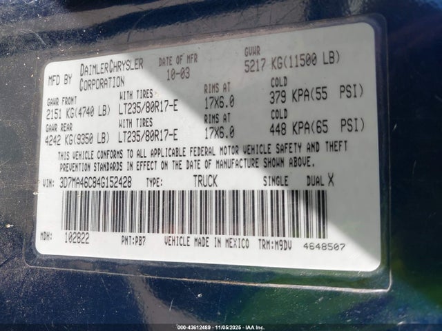 Aukcja sprzedaży 2004 Dodge Ram 3500 Slt/laramie, vin: 3D7MA46C84G152428, numer aukcji: 43612489