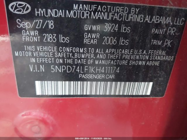 2019 HYUNDAI ELANTRA 5NPD74LF1KH411174 Photo 8