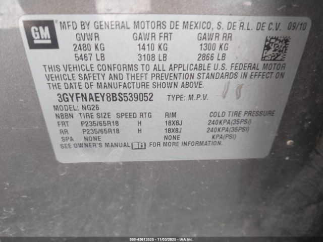 2011 CADILLAC SRX 3GYFNAEY8BS539052 Photo 8