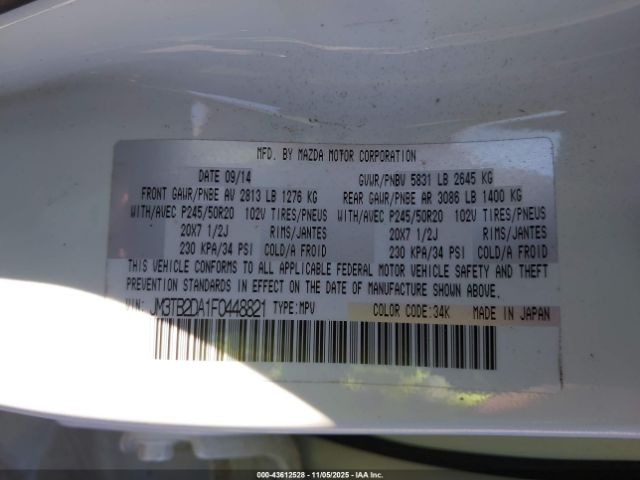 2015 MAZDA CX-9 JM3TB2DA1F0448821 Photo 8