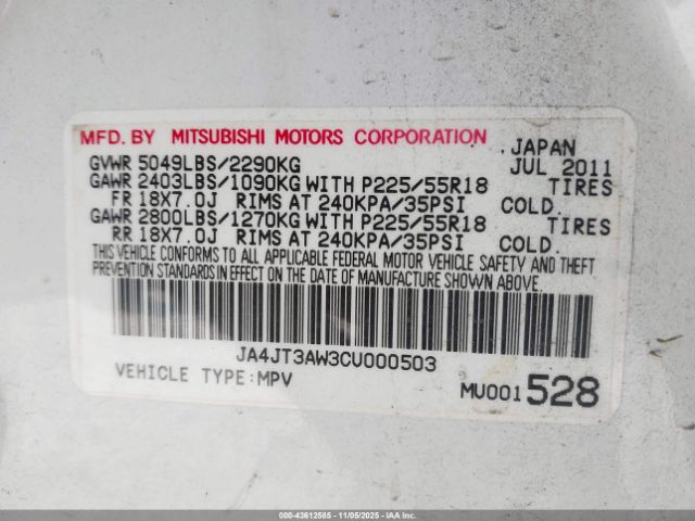 2012 MITSUBISHI OUTLANDER JA4JT3AW3CU000503 Photo 8