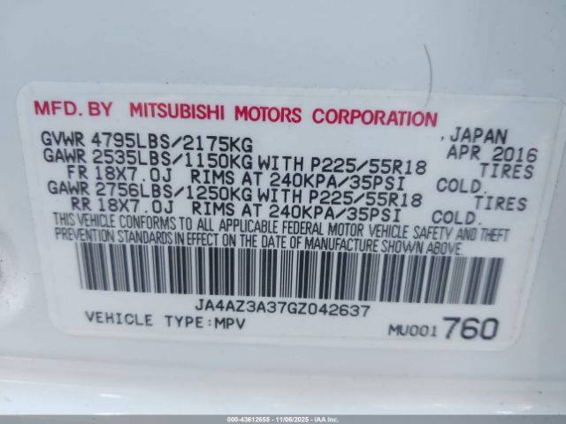 2016 MITSUBISHI OUTLANDER JA4AZ3A37GZ042637 Photo 8