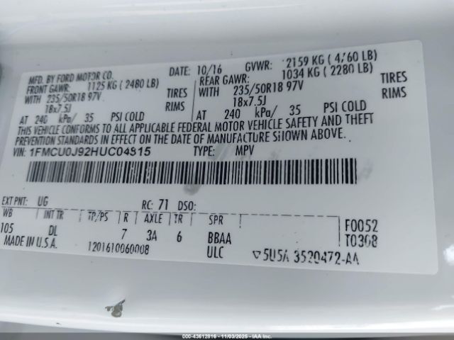 2017 FORD ESCAPE 1FMCU0J92HUC04815 Photo 8