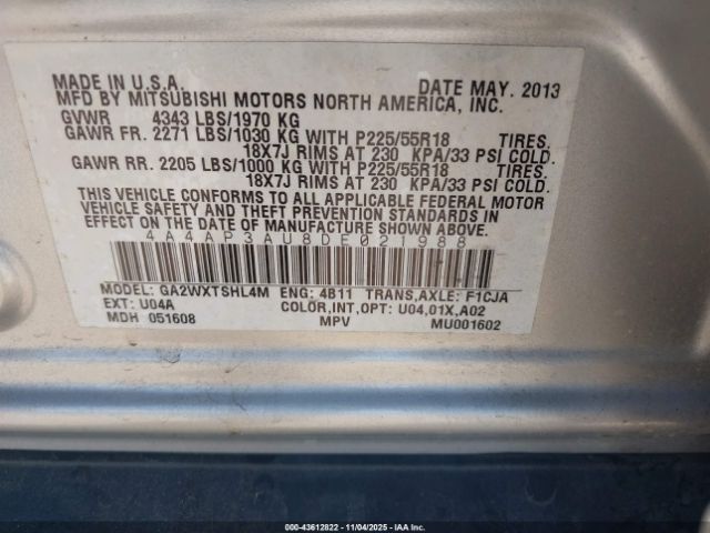 2013 MITSUBISHI OUTLANDER SPORT 4A4AP3AU8DE021988 Photo 8