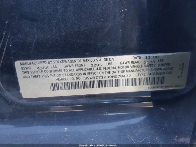 2009 VOLKSWAGEN JETTA 3VWRZ71K39M078432 Photo 8