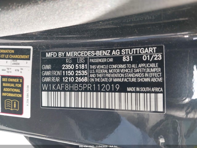 2023 Mercedes-benz Amg C 43 4matic მანქანა იყიდება აუქციონზე, vin: W1KAF8HB5PR112019, აუქციონის ნომერი: 43613042