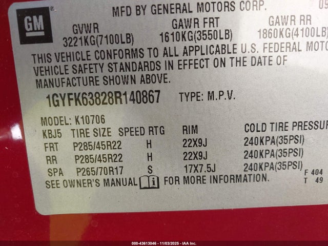 2008 CADILLAC ESCALADE 1GYFK63828R140867 Photo 8