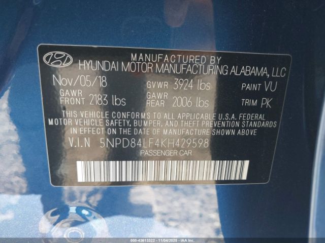 2019 HYUNDAI ELANTRA 5NPD84LF4KH429598 Photo 8