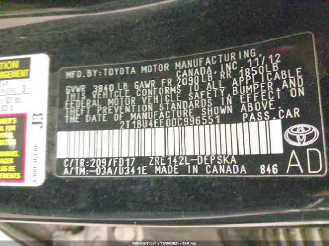 2013 TOYOTA COROLLA 2T1BU4EE0DC996551 Photo 8